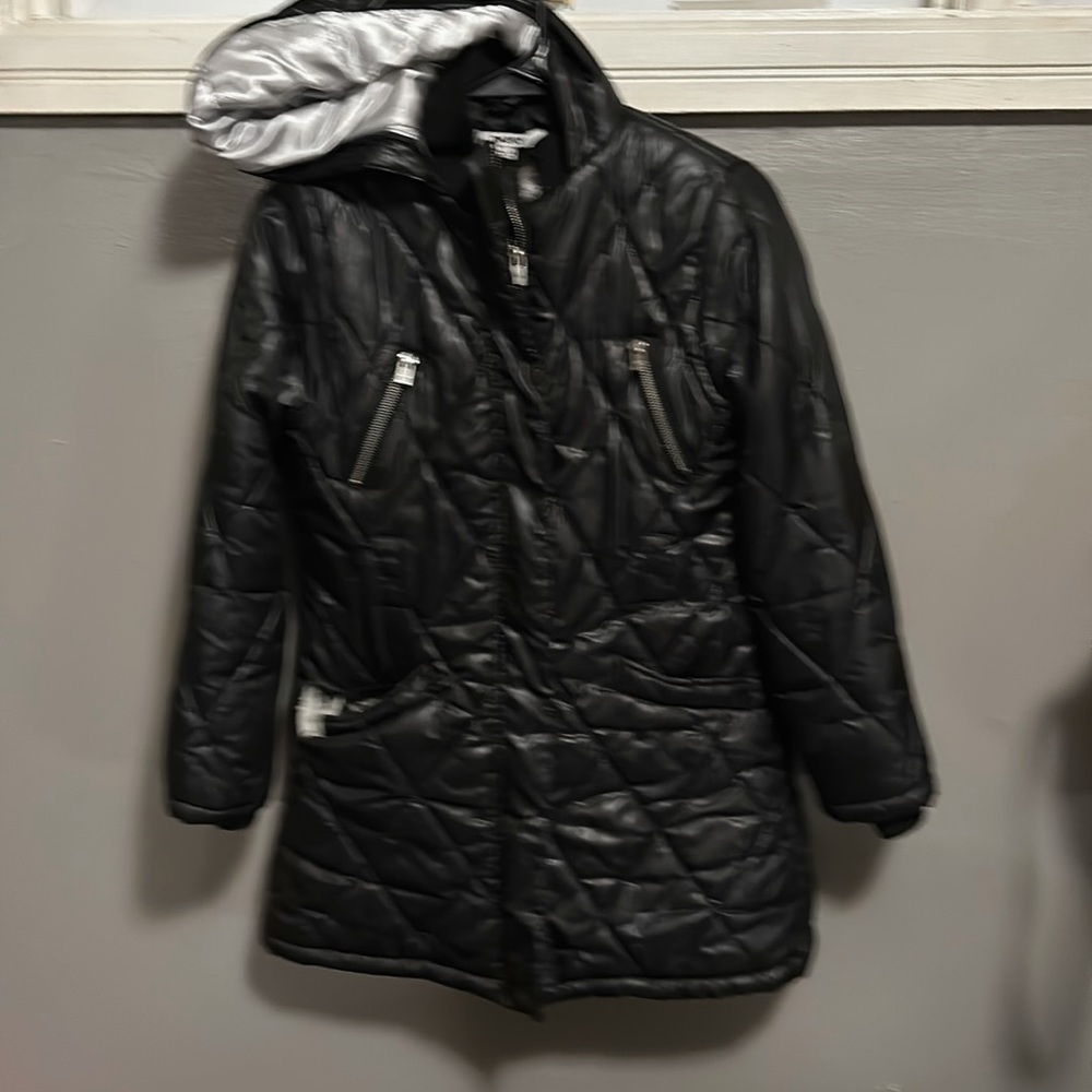 DKNY Girls' Black Jacket large 14-16 small tear near pocket otherwise great